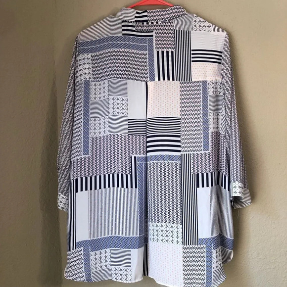 Rose & Olive Buttoned Up Top Womens 1X Patchwork Multi-Colored 3/4 Sleeve Flowy - Picture 5 of 9